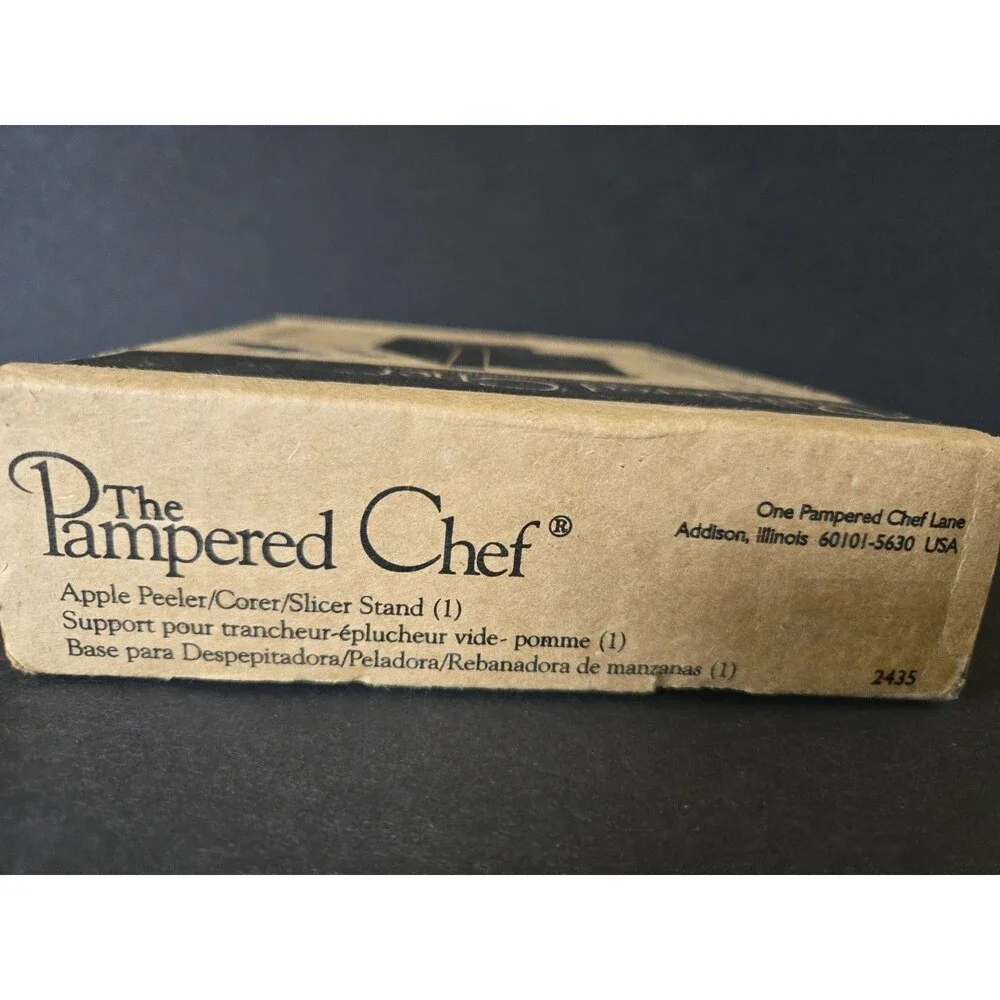 The Pampered Chef Apple Peeler - Corer - Slicer Wooden Stand #2435 - NEW